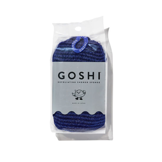 Picture of GOSHI Exfoliating Shower Sponge - Rip-Resistant, Rapid-Drying Exfoliating Bath Sponge for All Skin Types - Indigo Blue - Made in Japan