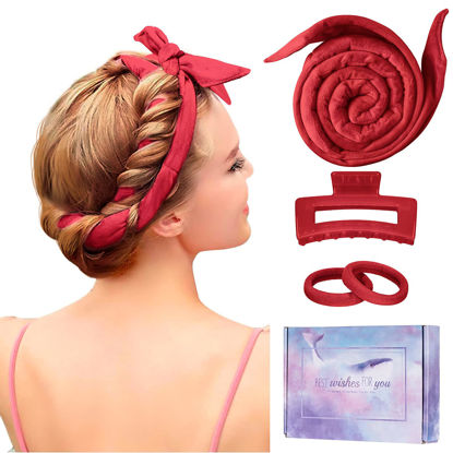 Picture of Heatless Curling Rod Headband, Upgraded 60" Extra Long Heatless Curls Headband Soft Hair Curlers to Sleep In Hair Rollers No Heat Curls (Red)