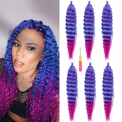 Picture of Purple Ombre Ocean Wave Crochet Hair 6Packs 22Inch Wavy Crochet Hair for Braids Deep Wave Crochet Hair Purple Curly Braiding Crochet Hair for Black Women
