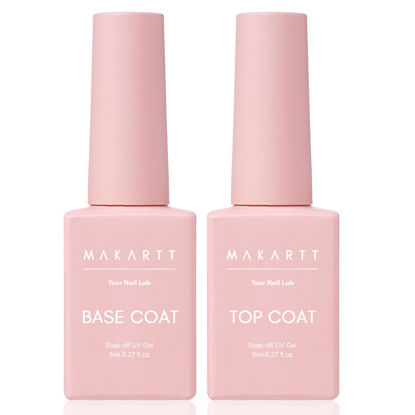 Picture of Makartt Gel Top Coat and Base Coat Kit: Clear Gloss Shiny No Wipe Stain Resistant General Top Coat Nail Polish UV and Primer for Acrylic Nails Dip Powder Gel Nail Polish Beauty Gift