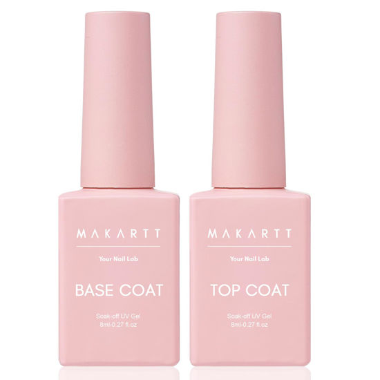 Picture of Makartt Gel Top Coat and Base Coat Kit: Clear Gloss Shiny No Wipe Stain Resistant General Top Coat Nail Polish UV and Primer for Acrylic Nails Dip Powder Gel Nail Polish Beauty Gift