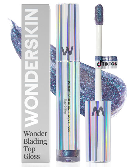Picture of Wonderskin WONDER BLADING Top Gloss - Blue Glitter Lip Gloss, Hydrating and High Shine Finish Lip Makeup (Blue Glitter)