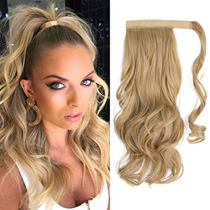 Picture of CJL HAIR 18" Ponytail Extension Curly Wavy Wrap Around Clip in Hair Extensions Synthetic High Resistant Fiber Faux Pony Tail Hairpiece for White Women Girls