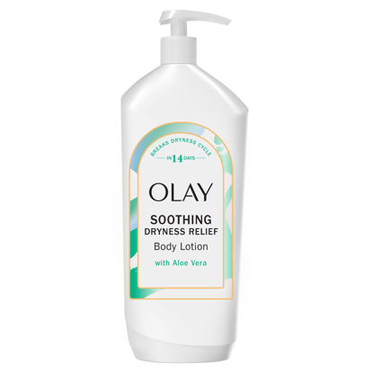 Picture of Olay Soothing Dryness Relief Hydrating Body Lotion for Women, Absorbs Instantly, Formulated with Vitamin B3 Complex, Aloe Vera Scent, 18 fl oz