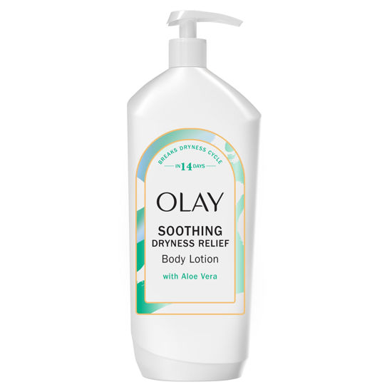 Picture of Olay Soothing Dryness Relief Hydrating Body Lotion for Women, Absorbs Instantly, Formulated with Vitamin B3 Complex, Aloe Vera Scent, 18 fl oz