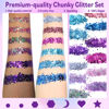 Picture of Allstarry Holographic Chunky Body Glitter 4 Colors Cosmetic Face Glitter Makeup Colorful Mermaid Sequins Hair Face Paint Sparkling Festival Outfits Rave Accessories for Women Makeup