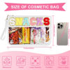 Picture of TESAFNG Snack Bag for Travel - Clear Chenille Varsity Letter Flat Pouch with Zipper, Waterproof Clear PVC&PU Preppy Patch Makeup Cosmetic tote Bags for Women Girls (White-Snacks)