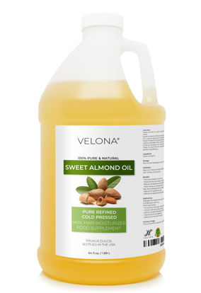 Picture of velona Sweet Almond Oil - 64 Fl Oz | 100% Pure and Natural Carrier Oil | Refined, Cold Pressed | Skin, Hair, Body & Face Moisturizing | Use Today - Enjoy Results