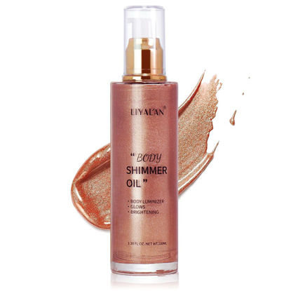 Picture of Liyalan Shimmer Body Oil Rose Gold 5 Color Bronze Face Glow Pearl Highlighter Illuminator body Makeup Shine Glitter Gold Liquid Taning 3.38 Fl Oz