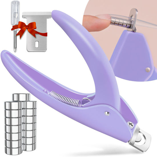 Picture of Light Purple Adjustable Nail Clippers with Magnet Sizers for Acrylic Nails, Professional Stainless Steel Fake False Nail Tip Clipper Cutter Trimmer, Manicure Tool for Salon Home Nail Art