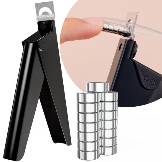 Picture of Black Metal Premium Nail Clippers with Magnet Sizers for Acrylic Nails, Professional Stainless Steel Fake False Nail Tip Clipper Cutter Trimmer, Manicure Tool for Salon Home Nail Art
