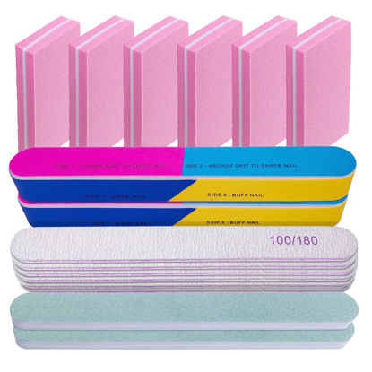 Picture of Nail File and Buffer Set (16 Pack), Nail File Kit Professional Nail Files & Buffers Manicure Supplies Filer Buffer for Natural Nails, 100/180 Grit 7 Way Nail Filing Polishing Buffer for Nail Care
