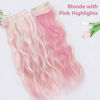 Picture of ALXNAN Clip in Long Wavy Hair Extension 20 Inch Blonde Pink Hair Extensions 4PCS Thick Hairpieces Fiber Double Weft Hair for Women