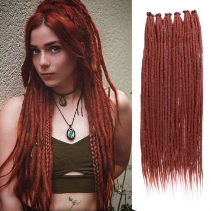 Picture of Leeven 24 Inch SE Dreadlock Extensions 20 Strands Ginger Synthetic Handmade Crochet Dreads Copper Red Reggae Style Braiding Hair 0.6 cm Width Loc Extensions for Women Men #350