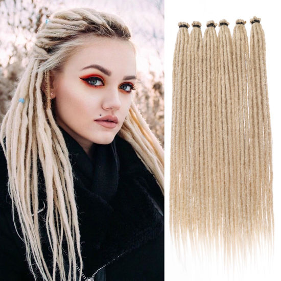 Picture of Leeven 18 Inch Blonde Synthetic Dreadlock Extensions 40 Strands Single Ended Crochet Dreads Extensions Handmade Soft 0.6 cm Width Loc Extensions for Women Men