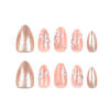 Picture of 24Pcs Press on Nails Short Almond Shape Fake Nails with Flower Designs Glitter Gold Press ons Full Cover False Nails Glue on Nails Acrylic Nail Kit for Women Manicure Art Decorations