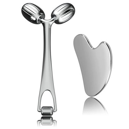 Picture of Yeamon Face Massager, Metal Face Roller Gua Sha Massage Tool for Face Neck Eye Body Skin Care, Facial Roller Gifts for Her, Women and Girl