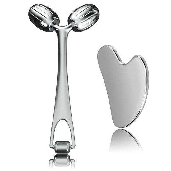 Picture of Yeamon Face Massager, Metal Face Roller Gua Sha Massage Tool for Face Neck Eye Body Skin Care, Facial Roller Gifts for Her, Women and Girl
