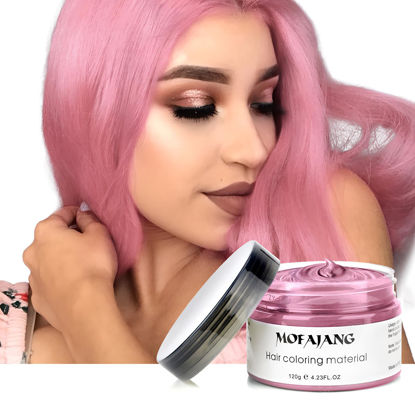 Picture of VOLLUCK Temporary Hair Wax Natural Instant Hair Color Wax Pomades 4.23 oz, Dosposable Hair Styling Clay for Party, Festival, Halloween, Christmas, Light Pink