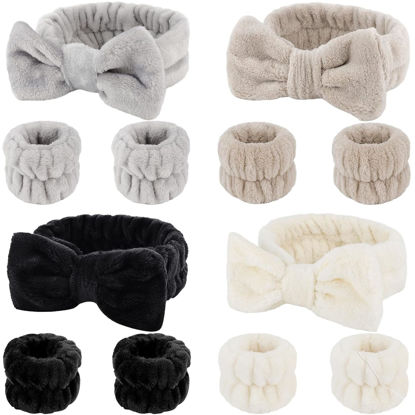 Picture of SLNZAPTY 12 PCS Face Wash Headband Wristband Set for Women, Microfiber Spa Hair Wraps for Girls, Makeup Skincare Headbands Wrist Bands for Washing Face（Black, Gray, Light coffee, Beige）