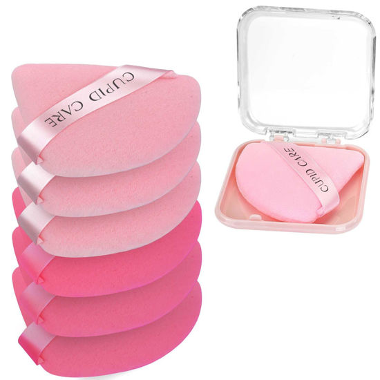 Picture of CUPID CARE 6 Pcs Powder Puff with 2 Travel Cases, Setting Powder Puffs for Face Powder and Foundation, Velour Makeup Puff for Loose Powder Body Powder, Skin-Friendly, Beauty Makeup Tools-Pink/Red