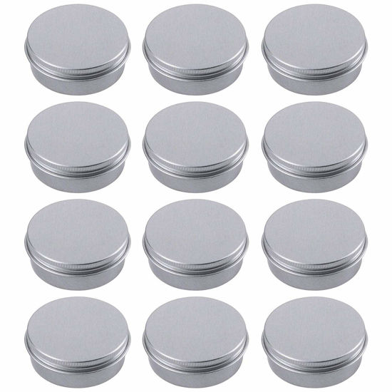 Picture of 1 Ounce Aluminum Tin Jar Refillable Containers 30ml Aluminum Screw Lid Round Tin Container Bottle for Cosmetic,Lip Balm, Cream, 12 Pack.