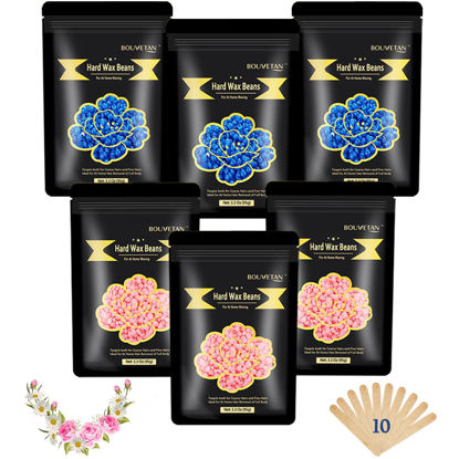 Picture of Bouvetan 1.3Lb/21oz Wax Beads for Brazilian, Eyebrow, Face, Bikini, Legs, Arms Waxing - 6 Packs with 10 Wax Spatulas for Women and Men