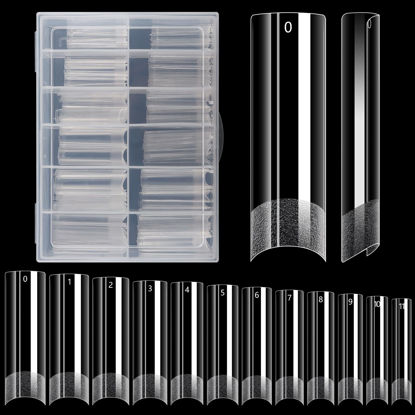 Picture of 240PCS Flat No C Curve Clear Nail Tips for Acrylic Nails Professional, XL Long Tapered Square Nail Tips, 12 Sizes Half Matte Straight Acrylic French Fake False Nail Tips Pre Shaped