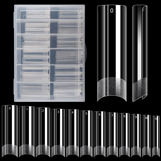 Picture of 240PCS Flat No C Curve Clear Nail Tips for Acrylic Nails Professional, XL Long Tapered Square Nail Tips, 12 Sizes Half Matte Straight Acrylic French Fake False Nail Tips Pre Shaped
