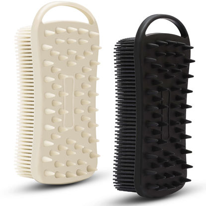 Picture of 2 PC Silicone Exfoliating Body Scrubber, 2 in 1 Silicone Body Shampoo Brush, Soft Silicone Loofah for Sensitive Skin, Shower Silicone Hair Scalp Massager, Easy to Clean, Lather Well (Grey&Black)