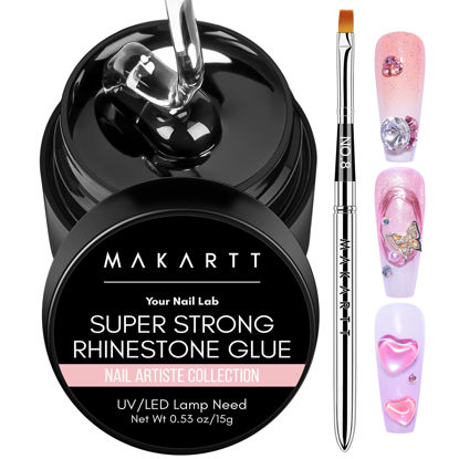 Picture of Makartt Rhinestone Glue for Nails, 15ml Clear Nail Gem Adhesive with Brush Kit for 3D DIY Decorations, Super Strong Bling Gel for Jewelry Diamonds