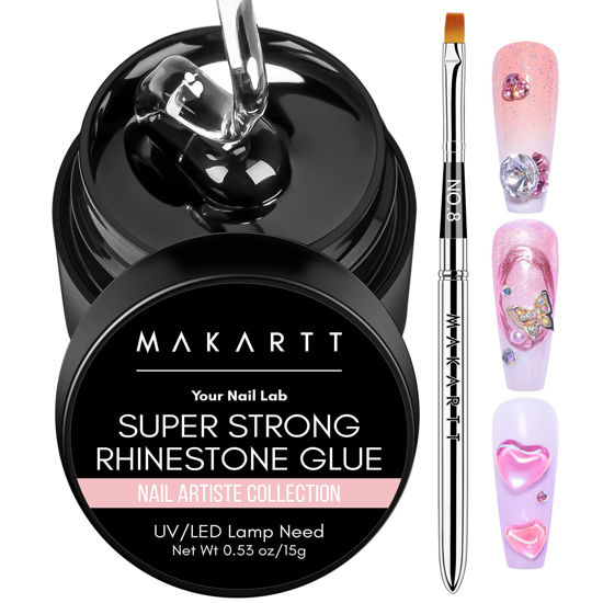 Picture of Makartt Rhinestone Glue for Nails, 15ml Clear Nail Gem Adhesive with Brush Kit for 3D DIY Decorations, Super Strong Bling Gel for Jewelry Diamonds