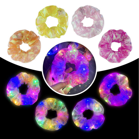 Picture of 4Pcs LED Hair Ties for Women & Girls: Multi Mode Light Up Hair Accessories for Neon Glow Rave, Christmas Festivals