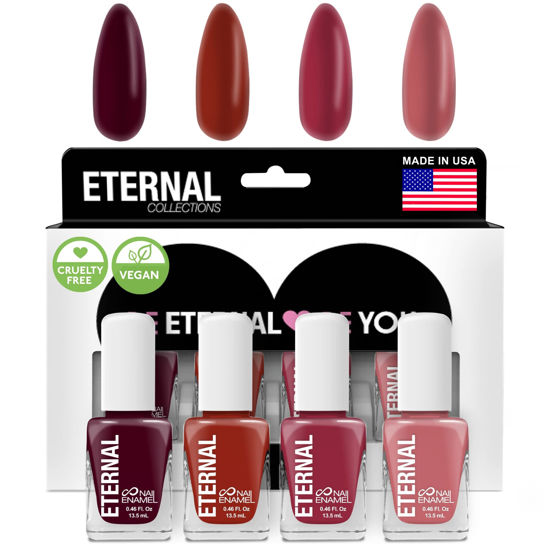 Picture of Eternal Red Nail Polish Set for Women (ROCK & ROSE) - Pink Nail Polish Set for Girls - Long Lasting & Quick Dry Fingernail Polish Kit for Home DIY Manicure & Pedicure - Made in USA, 13.5mL (Set of 4)
