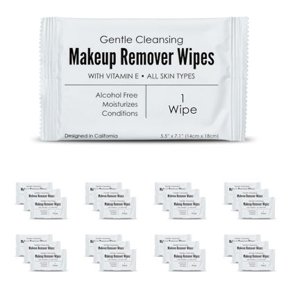 Picture of World Amenities - Bulk Makeup Remover Wipes | 50 Count | Individually Wrapped, Gentle Cleansing, Alcohol Free - All Skin Types - Vitamin E - 100% Recyclable, Hotel Travel Size Toiletries