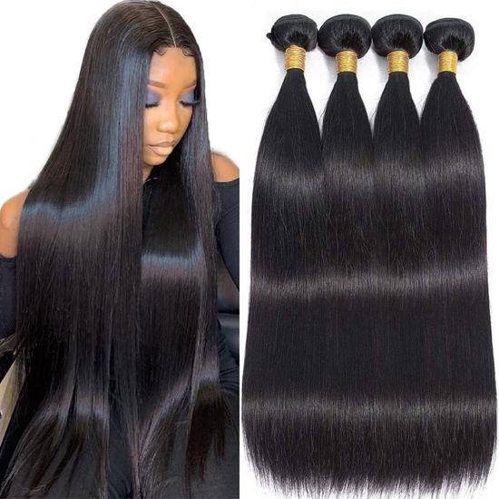 Picture of Human Hair Bundles Straight 18 20 22 24 Inch Brazilian Virgin Hair 4 Bundles Human Hair Straight 100% Unprocessed Straight Hair Bundles Weave Bundles Human Hair
