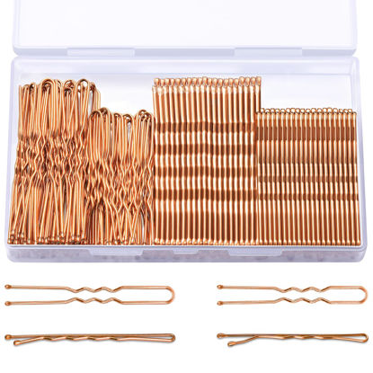 Picture of TsMADDTs Hair Pins, 200PCS Rose Gold Bobby U Shaped Hair Pins for Women Styling, Ballet Bun with Box, 2.4IN & 2IN