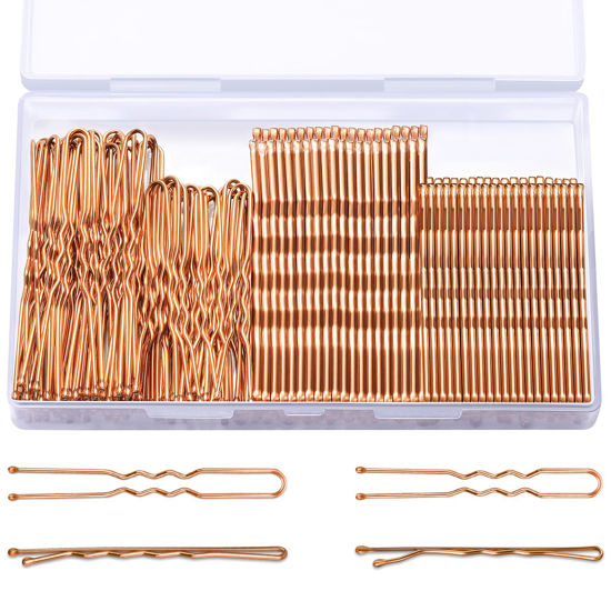 Picture of TsMADDTs Hair Pins, 200PCS Rose Gold Bobby U Shaped Hair Pins for Women Styling, Ballet Bun with Box, 2.4IN & 2IN