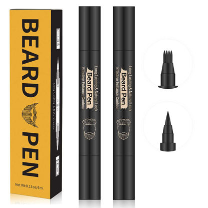 Picture of Beard Pencil Filler Kit - 4 Tip Pen and Brush for Men, Facial Hair Enhancer and Mustache Shaper (2 Black Pens)