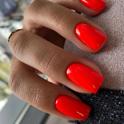 Picture of KQueenest Light Red Press on Nails Short Medium Square Glue on Nails Set, Vivid Color Fake Nails Short Coffin Acrylic Nails, Press on Gel Nails for Women Reusable False Nails in 24 Pcs