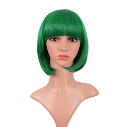 Picture of MapofBeauty 12 Inch/30 cm Fashion Lady Short Straight Flat Bangs Bob Wig (Green)