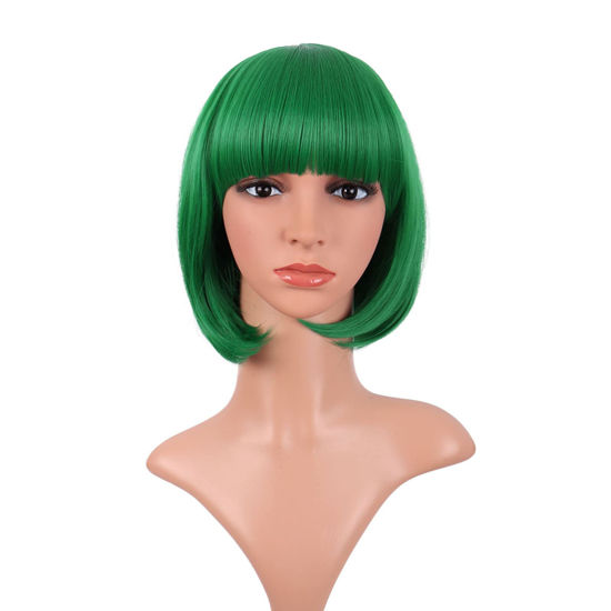 Picture of MapofBeauty 12 Inch/30 cm Fashion Lady Short Straight Flat Bangs Bob Wig (Green)