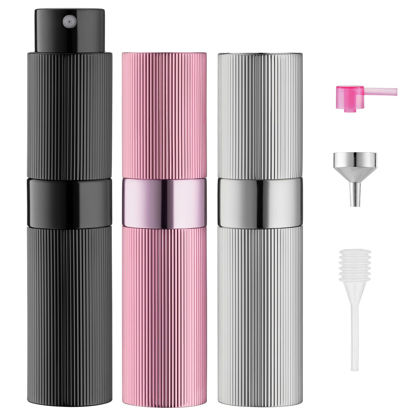 Picture of LISAPACK Perfume Travel Refillable Bottle: Atomizer Cologne Spray for Men Portable - Mini Sprayer Empty for Refill - Small Size 8ML Striped (Black, Silver, Pink)