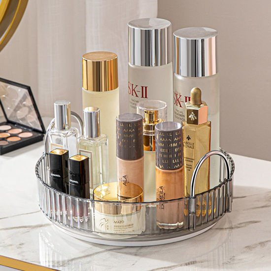 Picture of Aveniee Rotating Makeup Organizer for Vanity, Spinning Skincare Cosmetic Storage Perfume Organizers for Bathroom Countertop, Clear Product Organizer for Dresser (1 Tier, Grey)