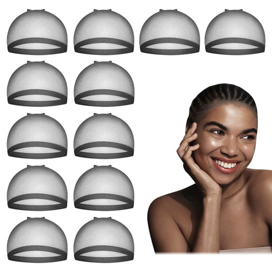 Picture of Dreamlover HD Wig Cap for Lace Front Wig, Black Wig Cap for Women, Bald Cap for Woman, Transparent HD Cap for Wigs, HD Stocking Cap for Wigs, 12 Pieces