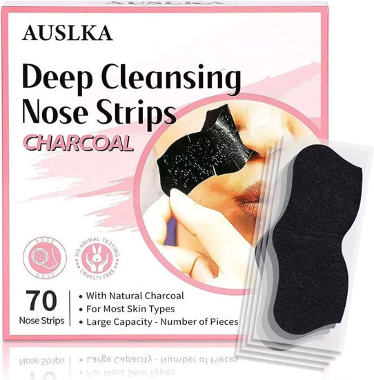 Picture of AUSLKA Blackhead Pore Strips,(70 Counts) Blackhead Remover-Deep Cleansing Charcoal Strips - Black Head Nose Strips -Black Head Remover