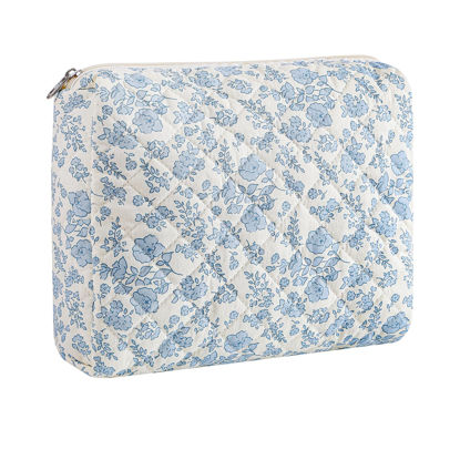 Picture of HHQQWZ Makeup Bag Travel Cosmetic Bag for Women Girls, Zipper Make Up Pouch, Floral Flowers Toiletry Organizer Makeup, Portable Storage Bag, Cosmetic Travel Cloth Bag (L/Blue Floral)