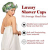 Picture of Luvruitaky Shower Cap Luxury Shower Caps for Women Reusable Waterproof Hair Cap for Shower with Adjustable Bowknot Hair Bath Cap (Green Palm)
