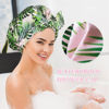 Picture of Luvruitaky Shower Cap Luxury Shower Caps for Women Reusable Waterproof Hair Cap for Shower with Adjustable Bowknot Hair Bath Cap (Green Palm)