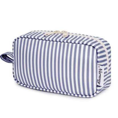 Picture of Narwey Small Makeup Bag for Purse Travel Makeup Pouch Mini Cosmetic Bag Zipper Pouch for Women (Greyish Blue Stripe, Small)